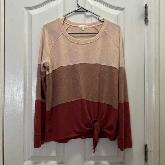 Nine Britton Womens Large Araya Front Tie Brushed Knit Top Blush Tan - Picture 1 of 5